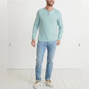 Marine layer Double Knit Henley in Blue Surf/White Stripe